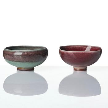 Berndt Friberg, a set of five stoneware vases and three bowls, Gustavsberg Studio 1969-76.