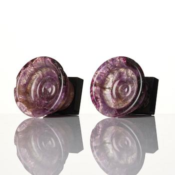 A pair of 'Blue John' feldspar salts, 19th century.