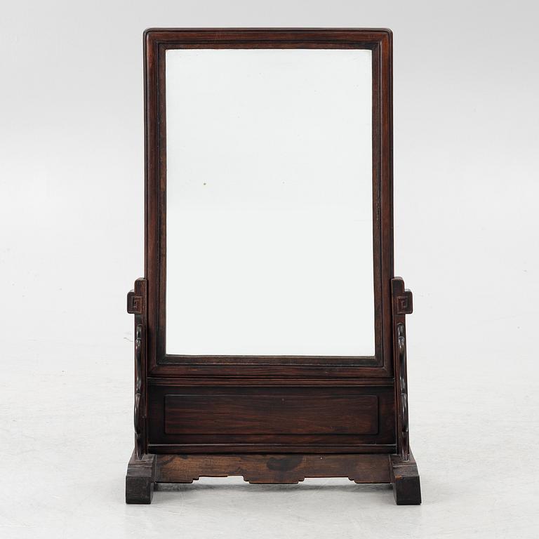 A large Chinese hardwood table screen/mirror, 20th century.
