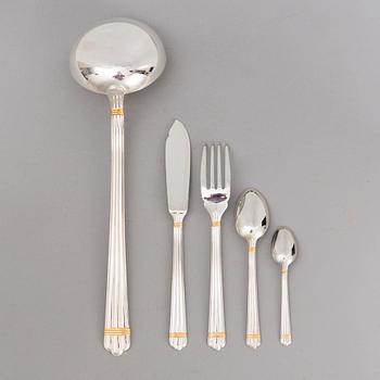 CHRISTOFLE 123-piece Aria Gold Ring Silver Plated Cutlery Set for Twelve persons.