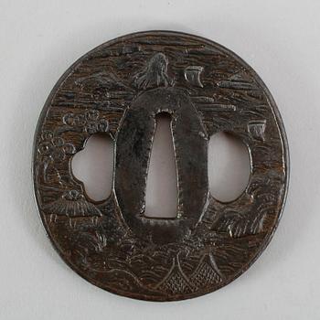 TSUBA, järn, Japan, Goshu ju Soten, 1800-tal.