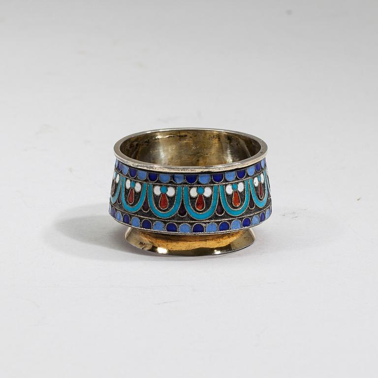 SALTKAR, silver och emalj, Ryssland, Moskva 1891.