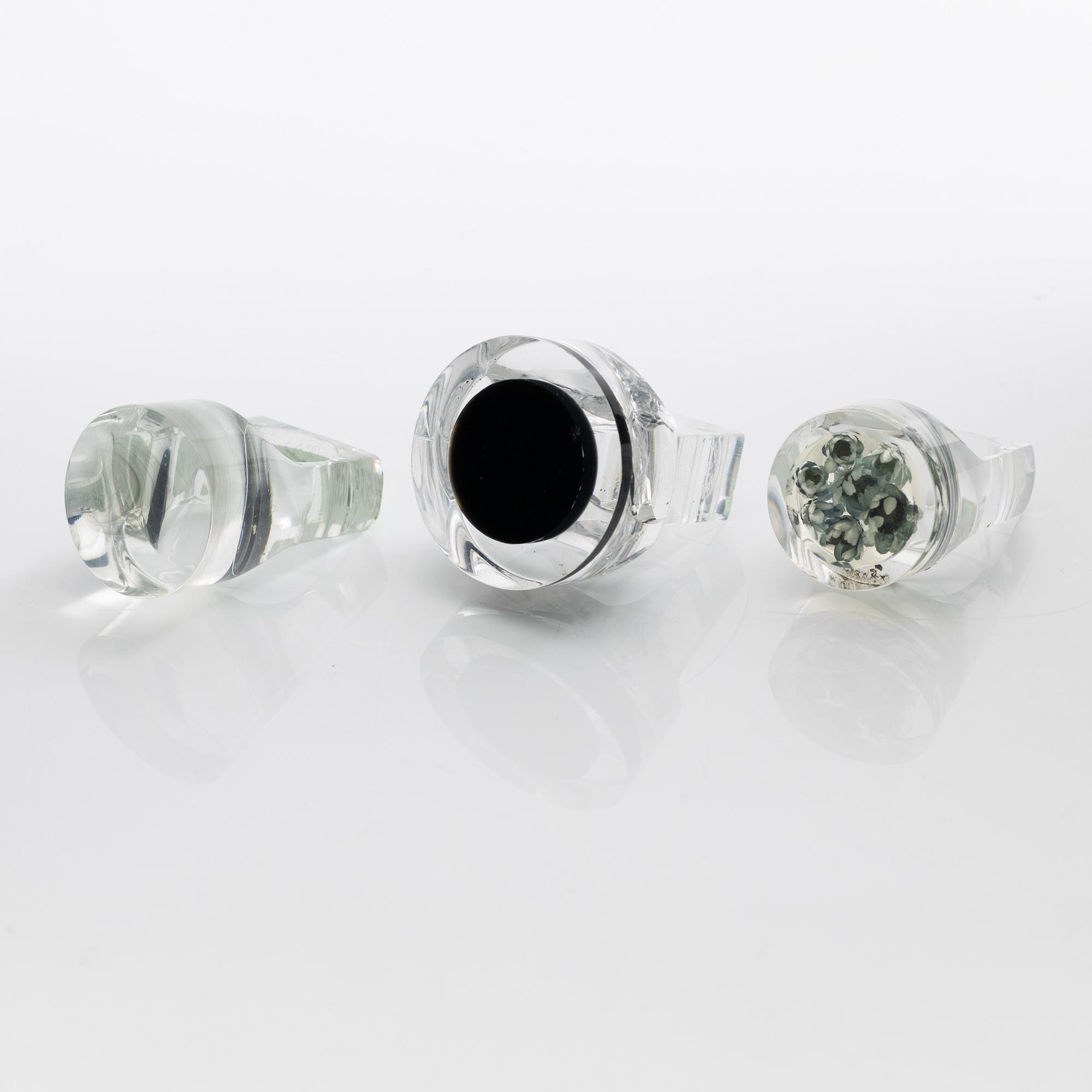 Siv Lagerström, three acrylic rings, 1970s.