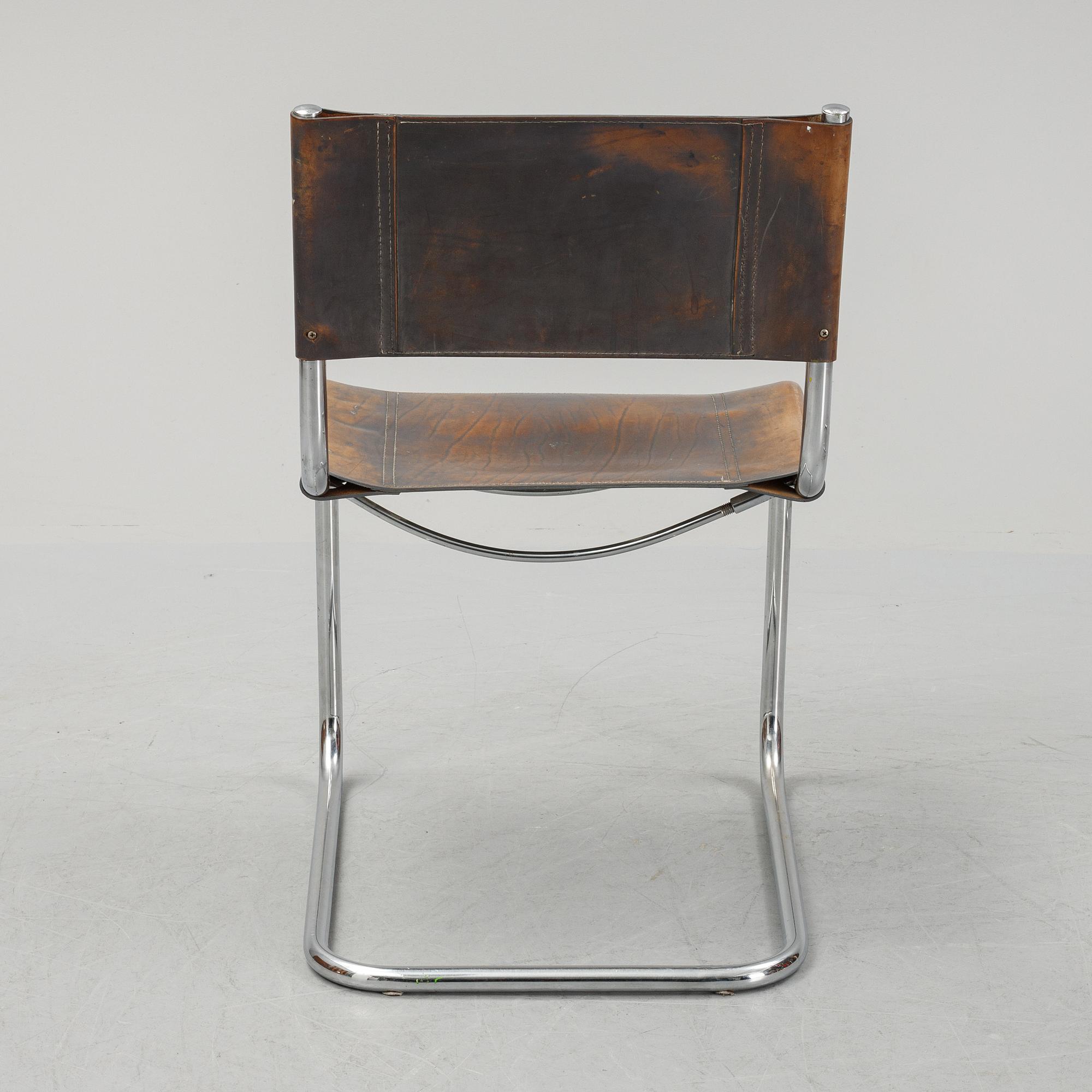 Six Fasem leather and tubular steel chairs, Italy, 1985.