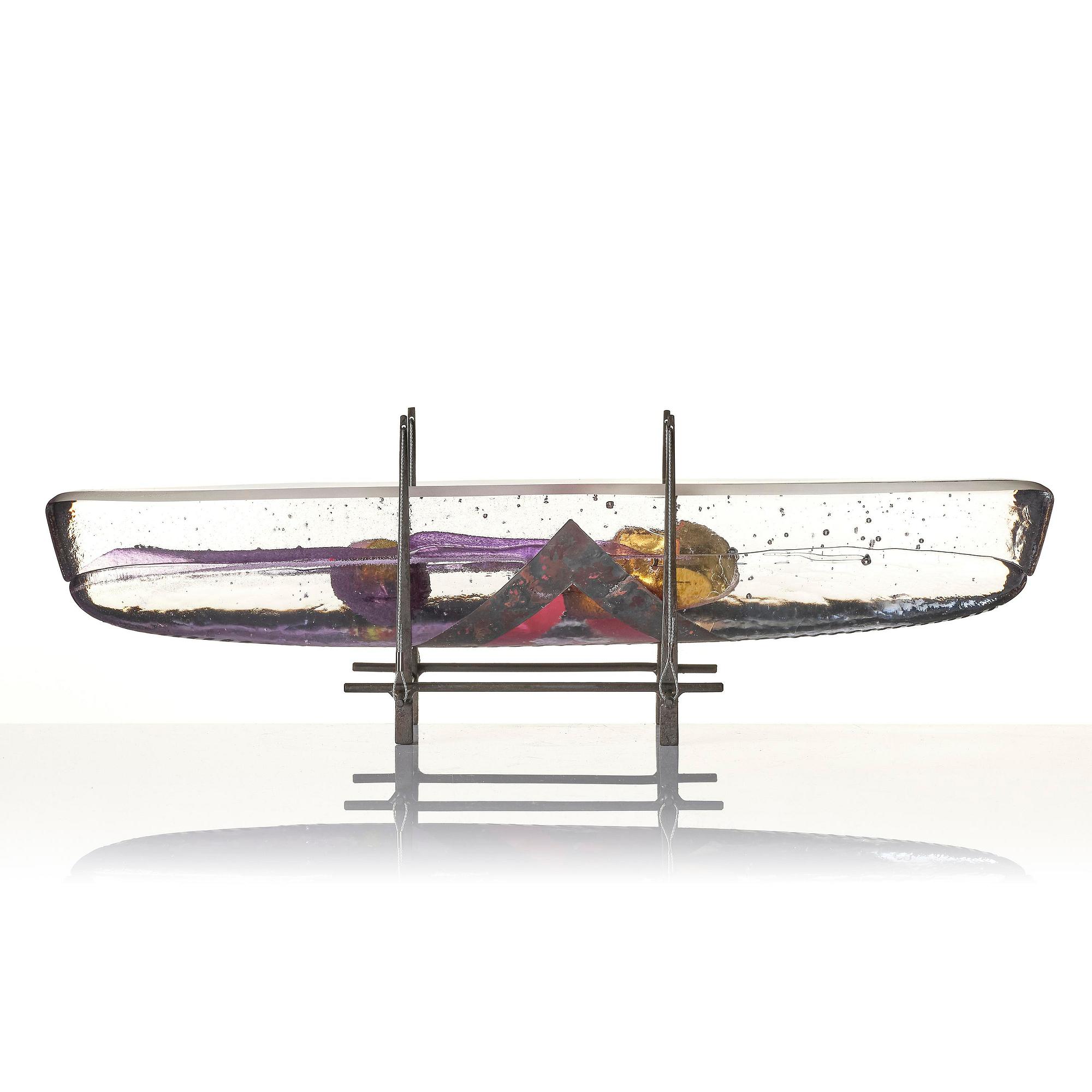 Bertil Vallien, unik skulptur, båt, "Voyage XVII", sandgjutet glas, Kosta Boda.