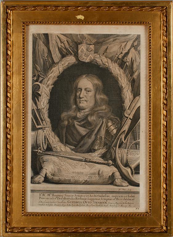 KOPPARSTICK, 2 st, 1700-tal, bla porträtt av Gustavus Otto Stenbock.