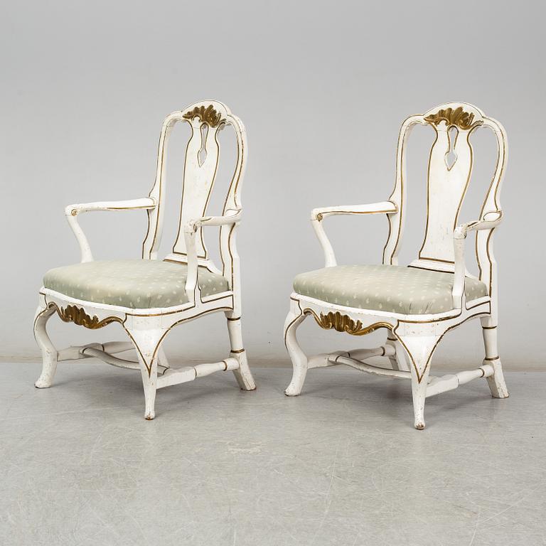 KARMSTOLAR, ett par, rokoko, 1700-talets mitt.