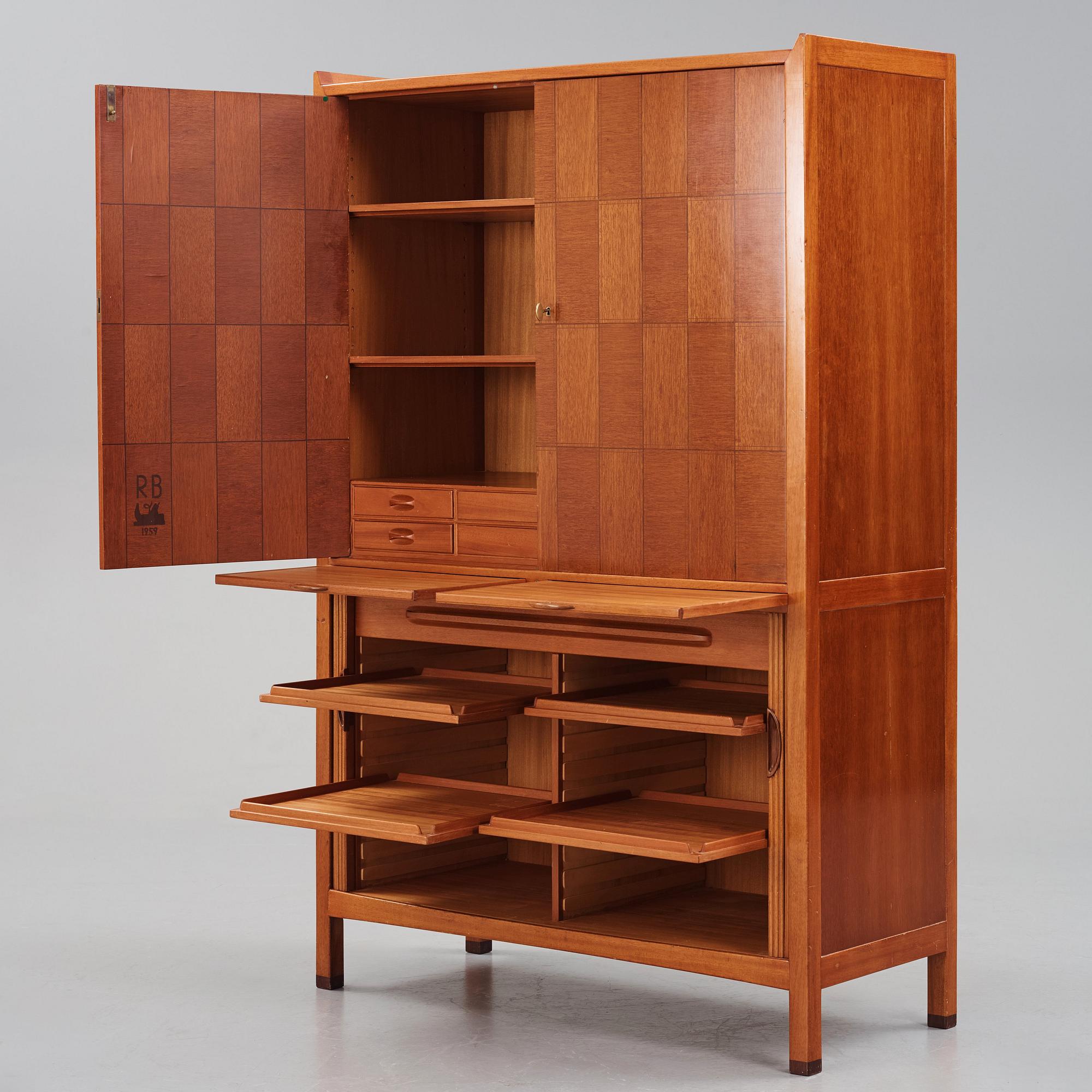 David Rosén, a mahogany and teak cabinet, for Stockholm's Association of Crafts, signed and dated 1959.
