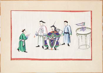 GOUACHER, på rispapper, 4 st, Qing, Kina.