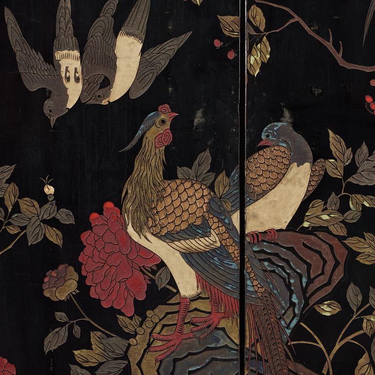 A six leaf coromandel lacquer screen, Qing dynasty (1644-1912).