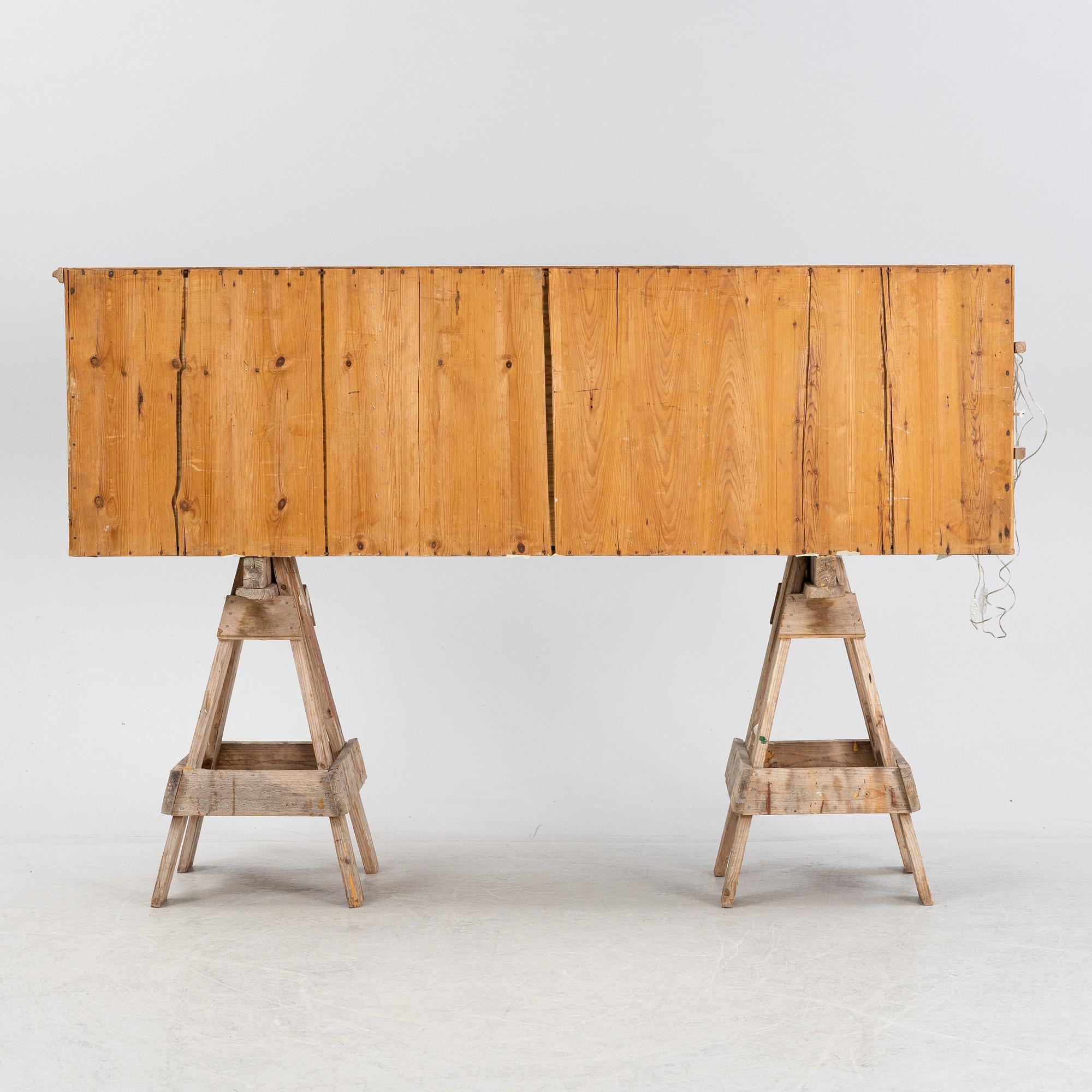 Richard Johansson, object/installation in a wooden cupboard, drawing, painting and mixed media, signed.