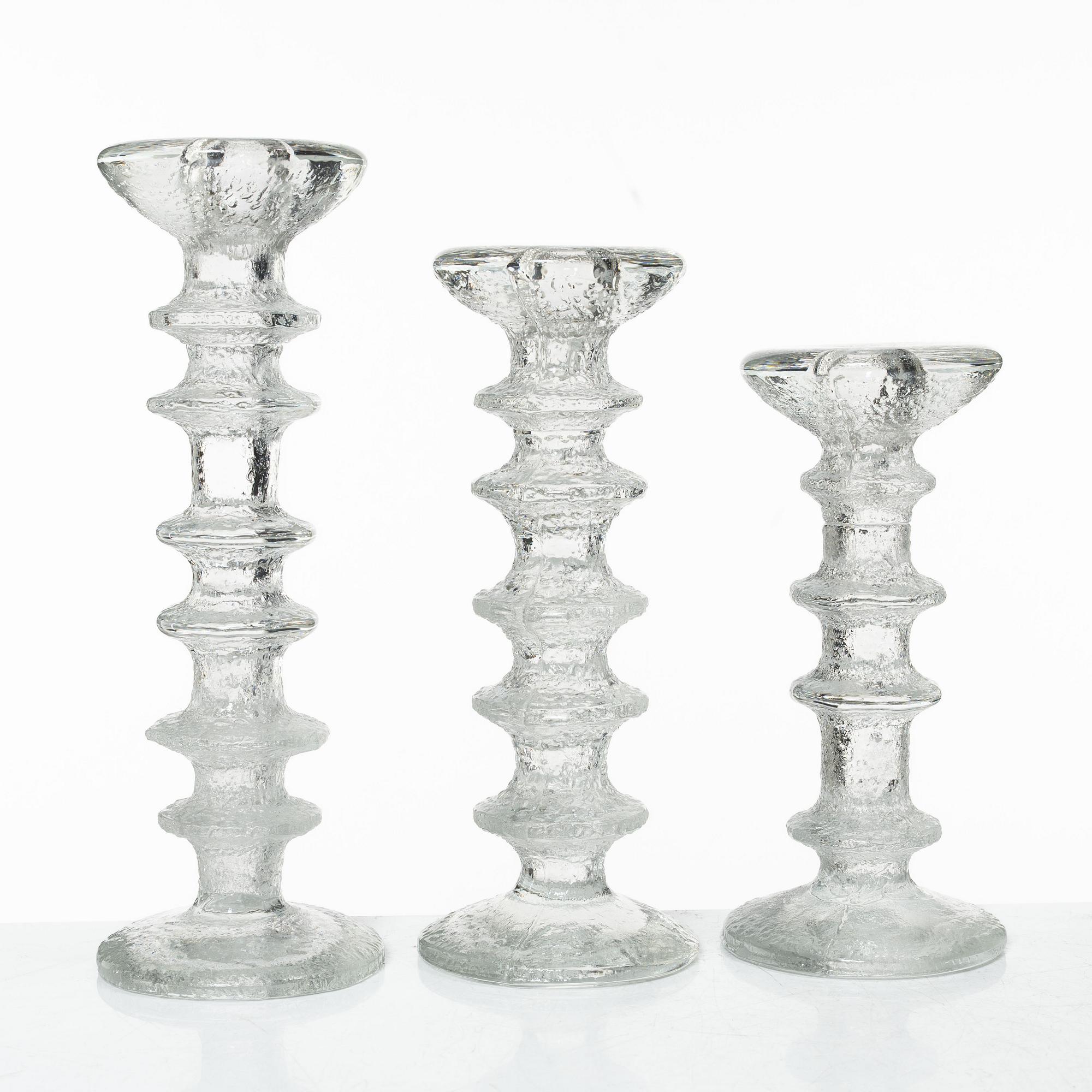 Timo Sarpaneva, a set of six glass candleholders, 'Festivo', Iittala, Finland.