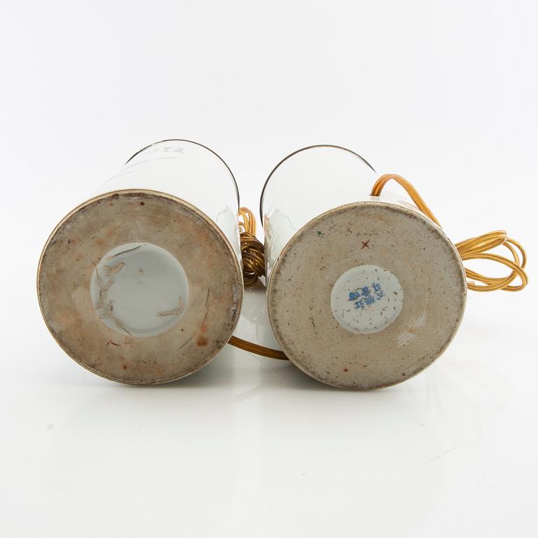 Table lamps a pair China 20th century porcelain.