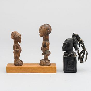 Fetishes, Two Songye, Kongo and one Eshu, Yoruba, Nigeria.