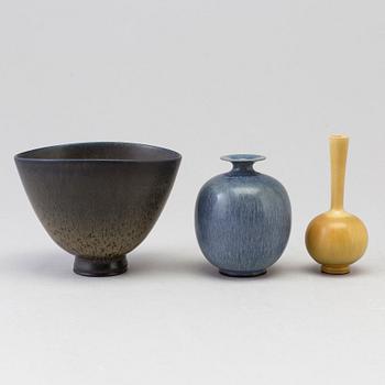 2 stoneware vases and 1 bowl, Berndt Friberg, Gustavsberg studio.