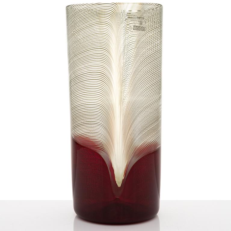 TAPIO WIRKKALA, A glass vase of the 'Pavoni' series, signed Venini Italia 82.