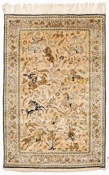 Rug, silk Gohm, old, c. 205 x 135 cm.
