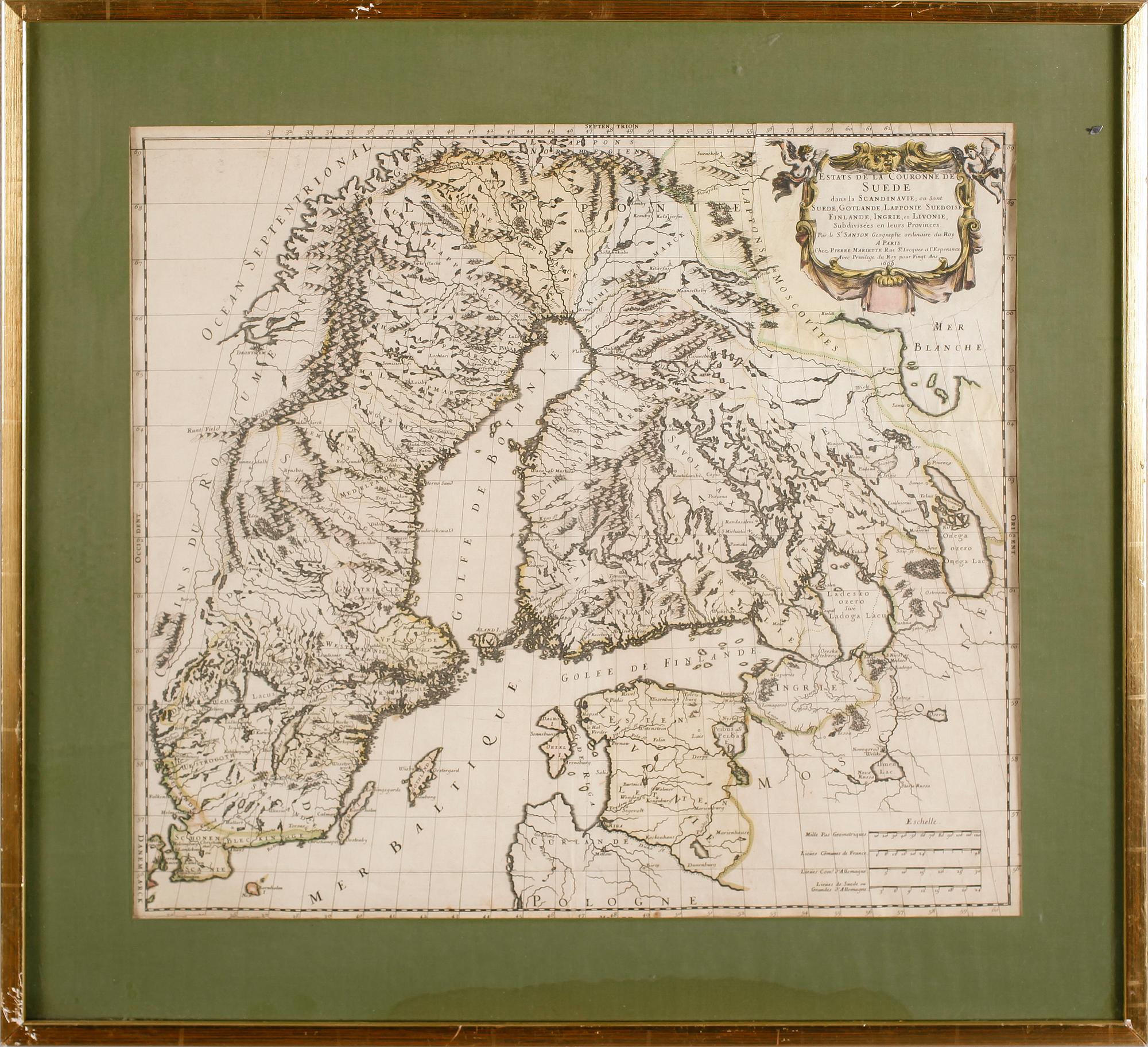KARTA, kopparstick, kolorerad, S. Sanson, Paris 1669.