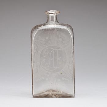 BRÄNNVINSFLASKA, glas. 1700-tal.
