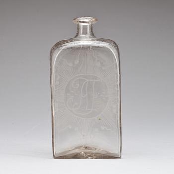 BRÄNNVINSFLASKA, glas. 1700-tal.