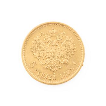 Gold coin, Nicholas II, Russia, 5 Rubles, 1898.