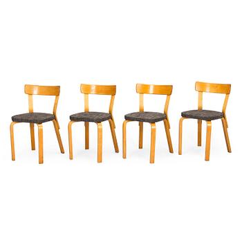 Alvar Aalto, Tuoleja, 4 kpl, malli 69, O.Y. Huonekalu- ja Rakennustyötehdas A.B., 1950-luku.