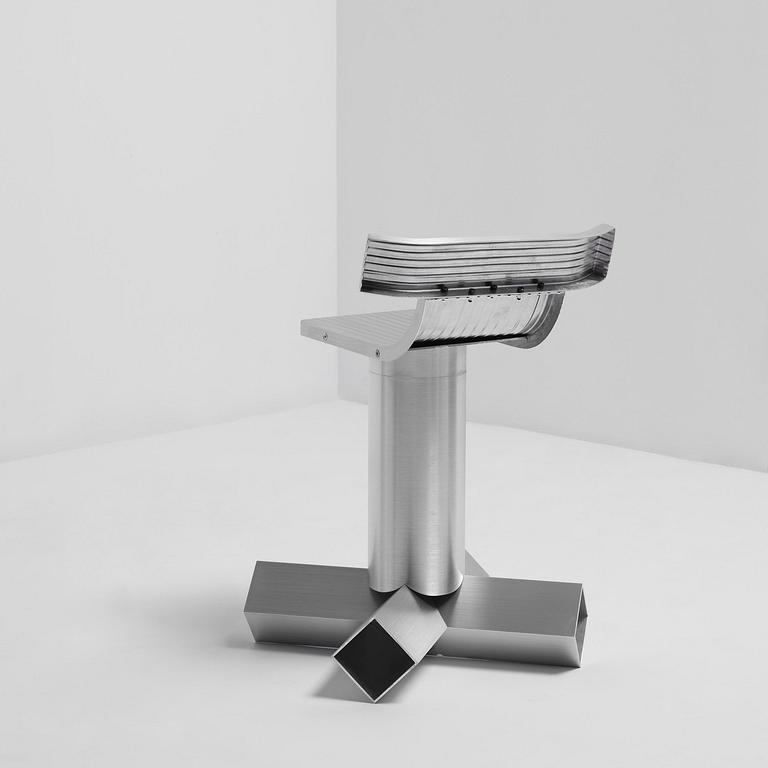 David Taylor, a unique stool, "Aluminium Stool (Guitar)", Studio Mellösaverken, Sweden, 2025.