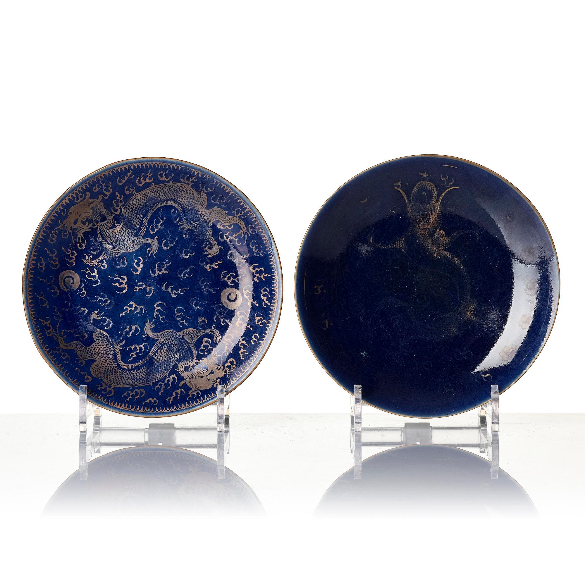 A group of 10 (8+2) blue glazed dishes, late Qing dynasty.