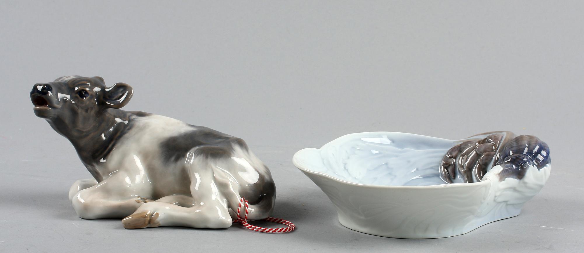 SKÅLFAT OCH FIGURIN, porslin. Bing & Gröndal resp Royal Copenhagen.