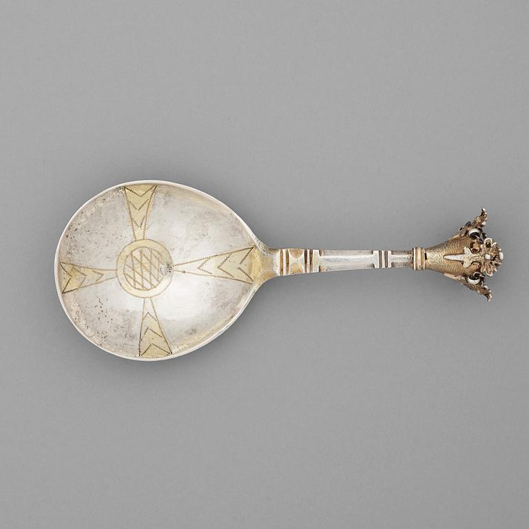 A Swedish 18th century parcel-gilt spoon, marks of Peter Britt, Kalmar (1701-1758 (1759)).