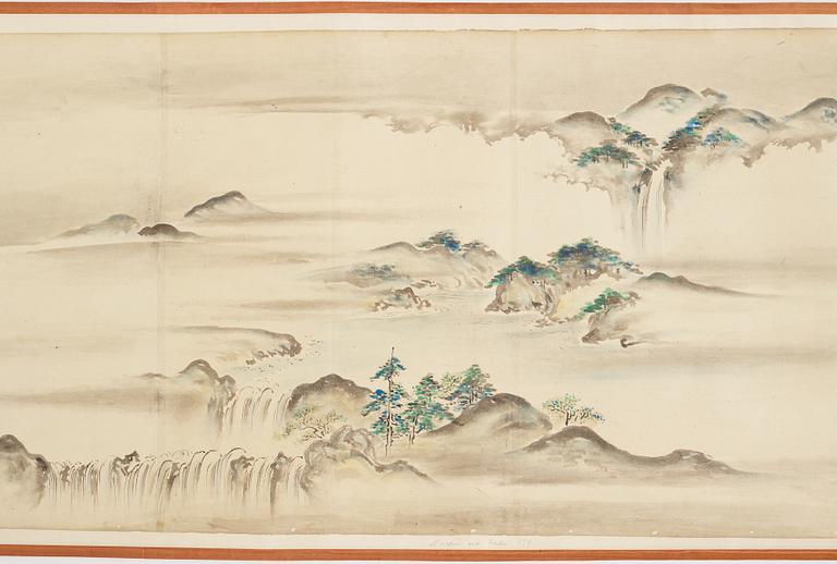 A Japanese Makimomo, ink and colour on paper, Meiji (1868-1912).