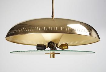 Harald Notini, A Harald Elof Notini Swedish Modern brass ceiling lamp, Böhlmarks Lampvarufabrik, probably 1940's.