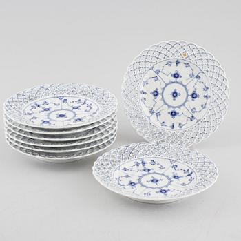 Eight porcelain dessert plates from Royal Copenhagen, 20th century.