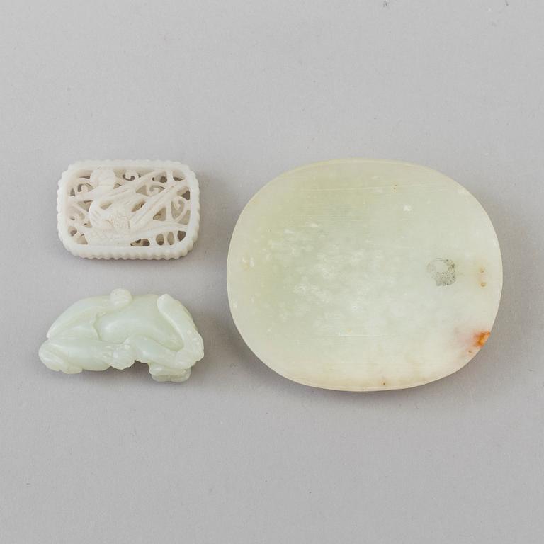 Three pieces of Chinese carved nephrite, 20th Century.