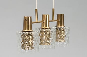 TAKLAMPA,  mässing och glas. 1900-talets mitt.