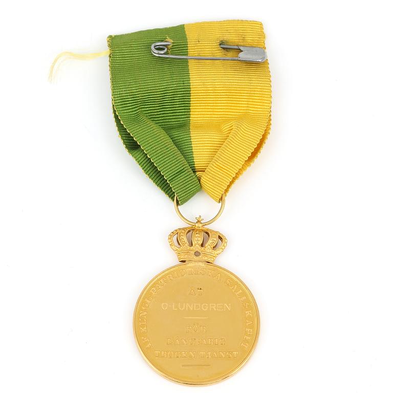 MEDALJ, Kungliga Patriotiska Sällskapet, guld 18K, 1943. Vikt ca 22 gram.