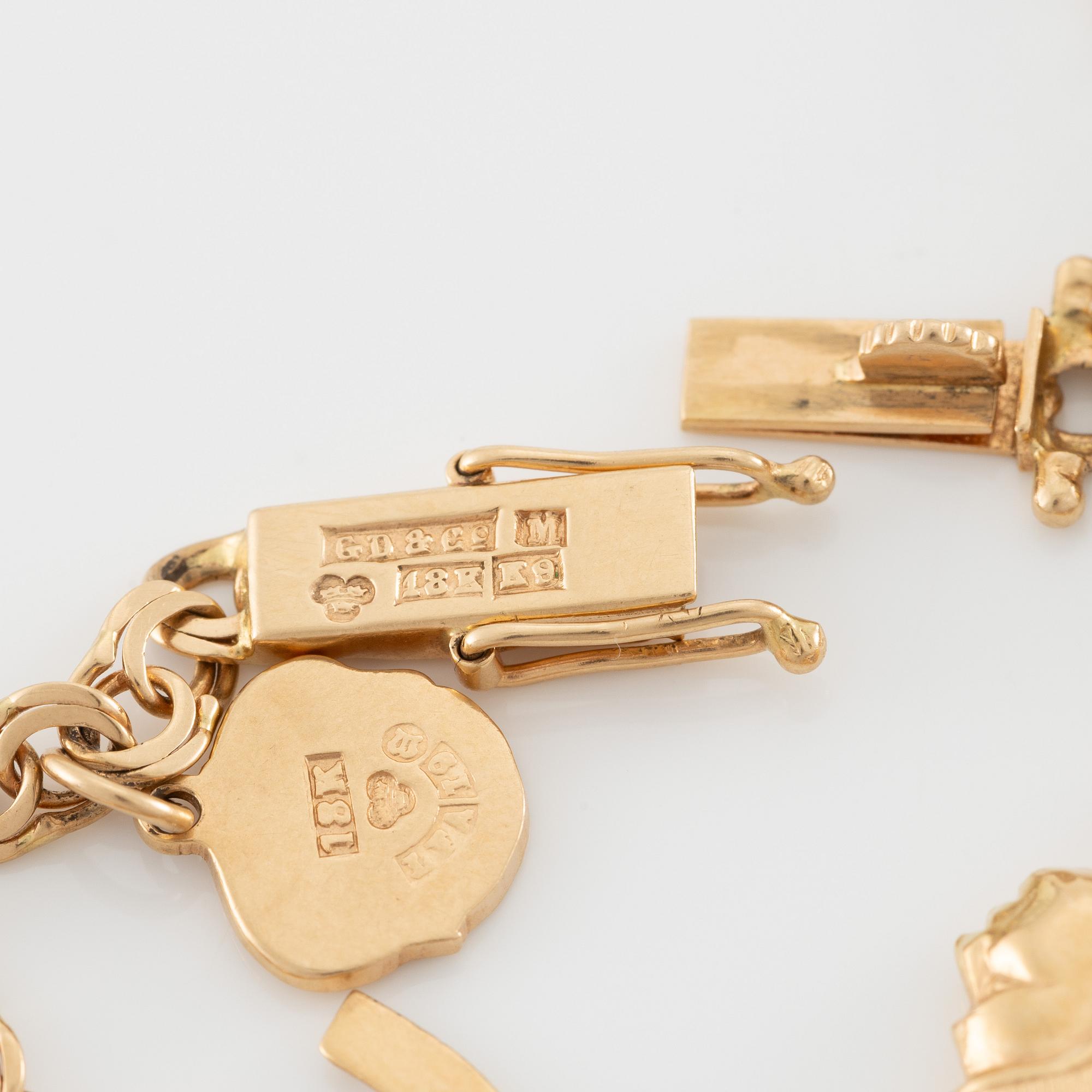 Armband 18K guld med berlocker.