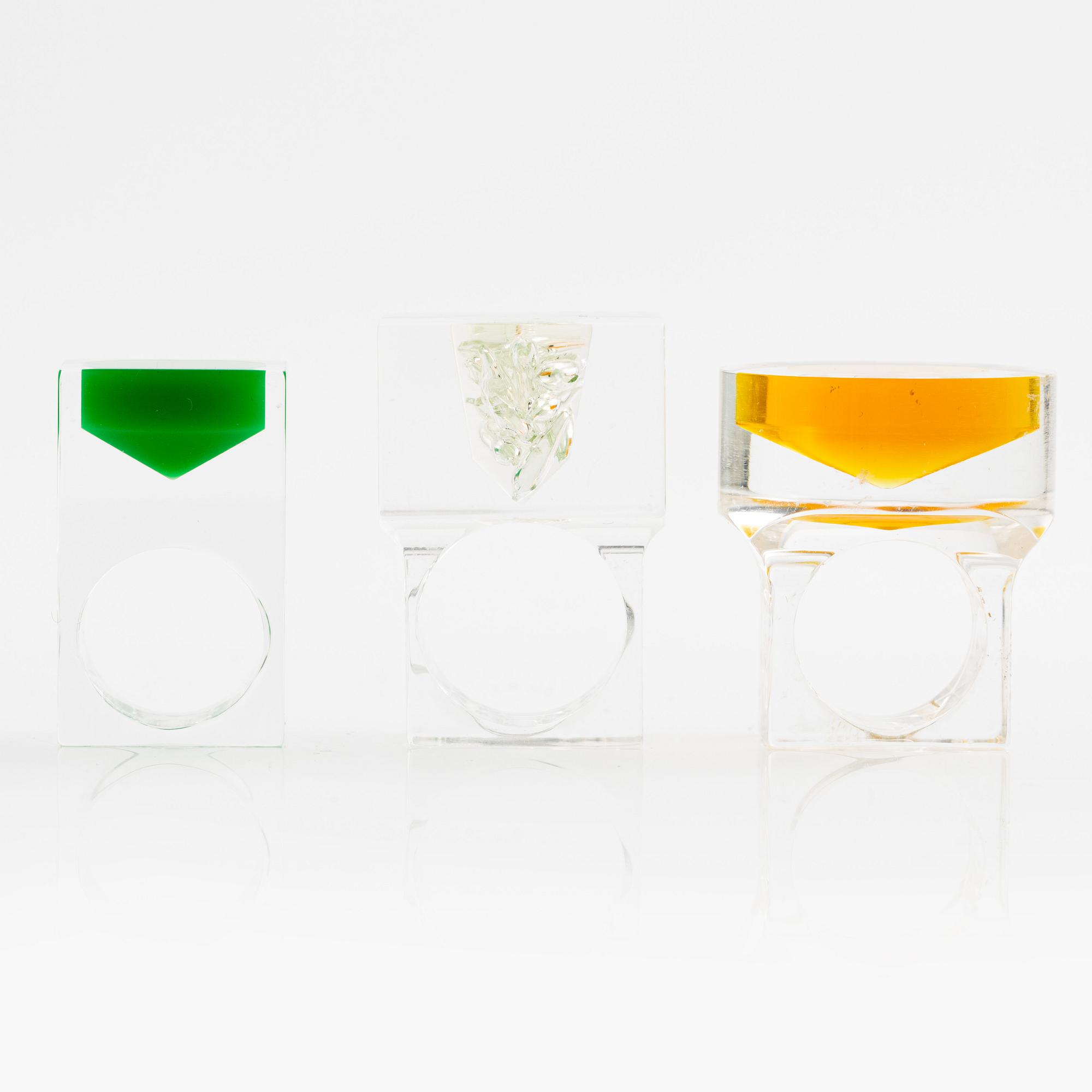 Siv Lagerström, three acrylic rings, 1970s.