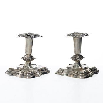 A pair of Norwegian silver candlesticks, mark of T Olsens Eftf, Bergen, Norway, Swedish import mark, 20th century.