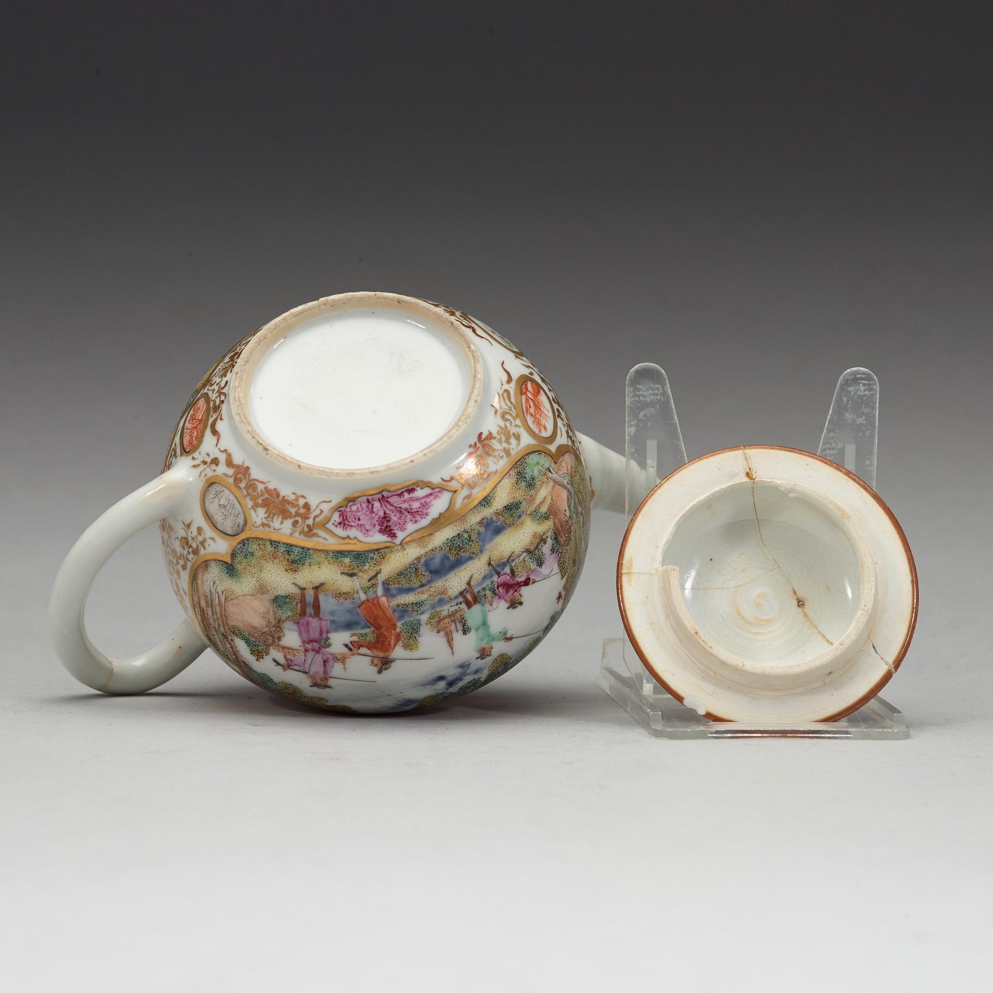 A famille rose 'European Subect' tea pot with cover, Qing dynasty, Qianlong (1736-95).