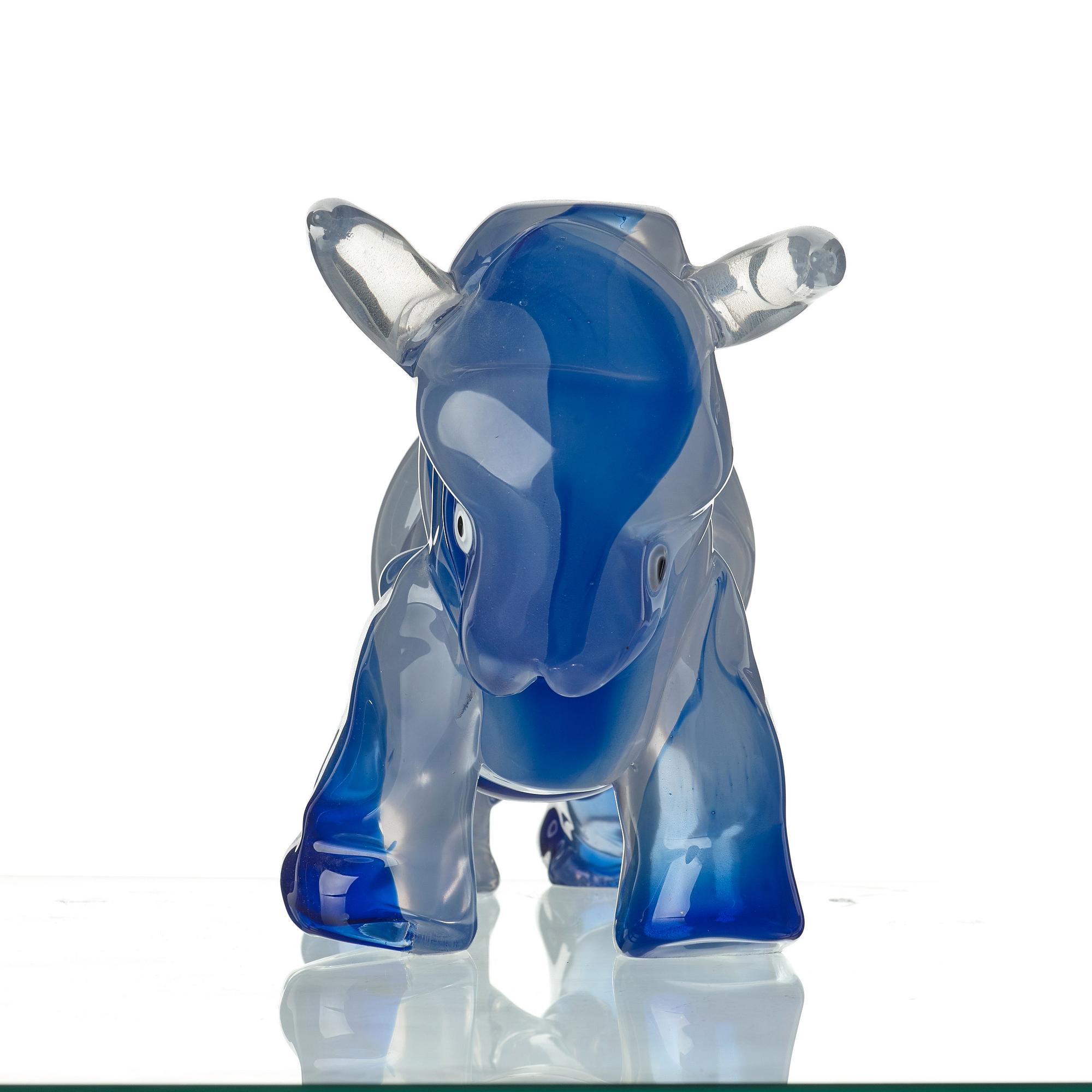 Juan Garcia Ripolles, A Juan Garcia Riopollès glass sculpture of a bull, 'El Toro En Azul', Berengo Studio, Murano, Italy.