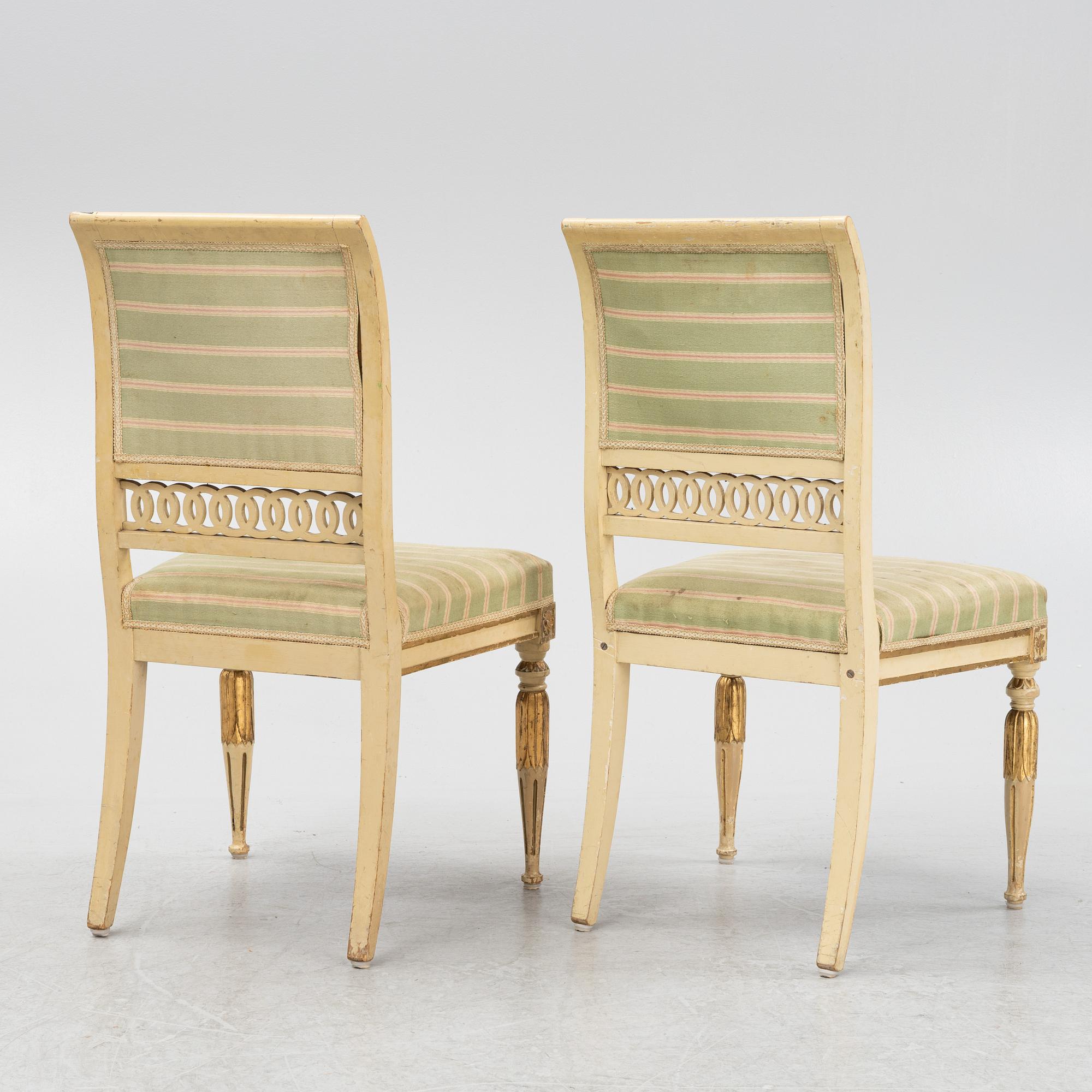 A late Gustaivan style sofa and four matched chairs from around the year 1900.