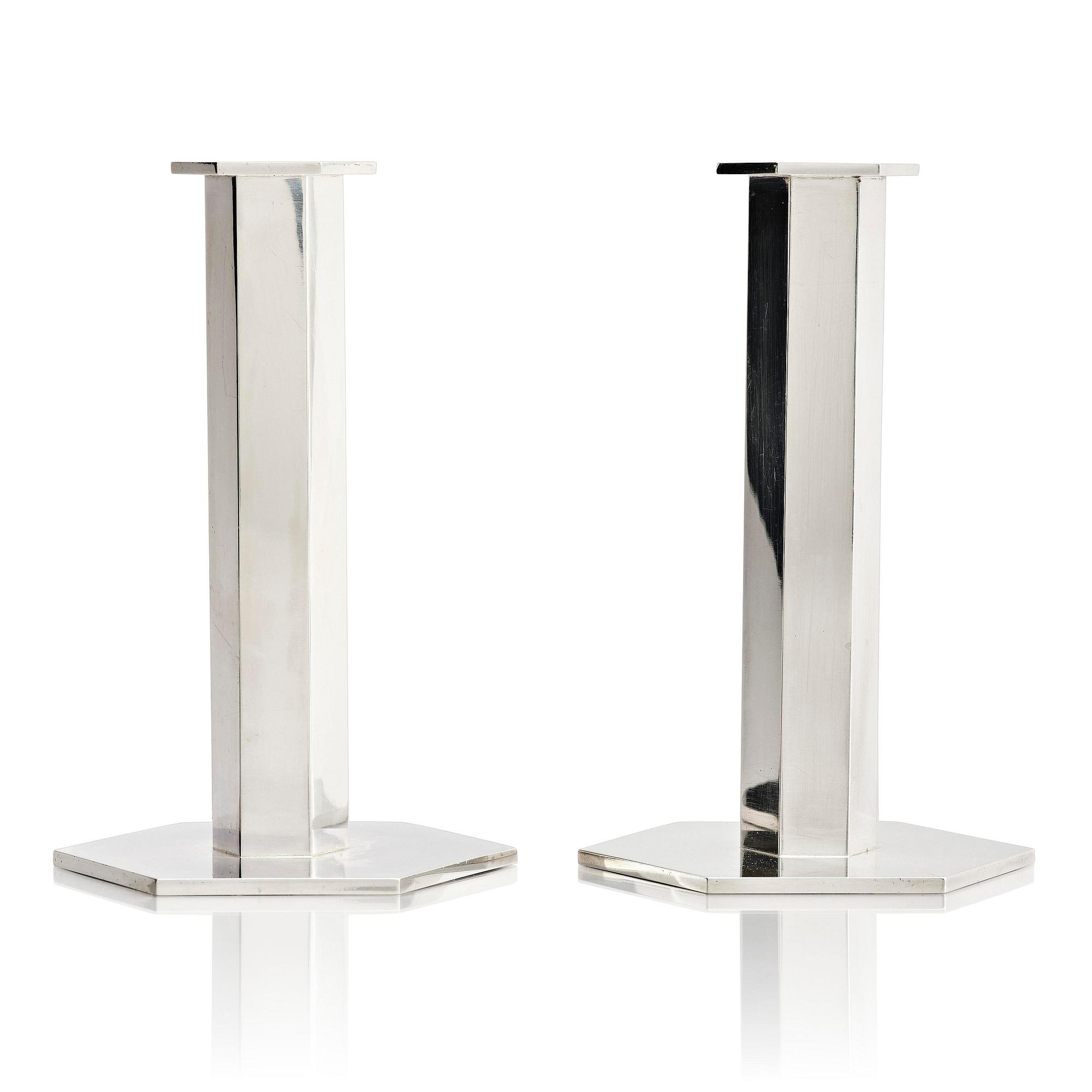Wiwen Nilsson, a pair of sterling silver candlesticks, Lund, Sweden, 1973-1974.