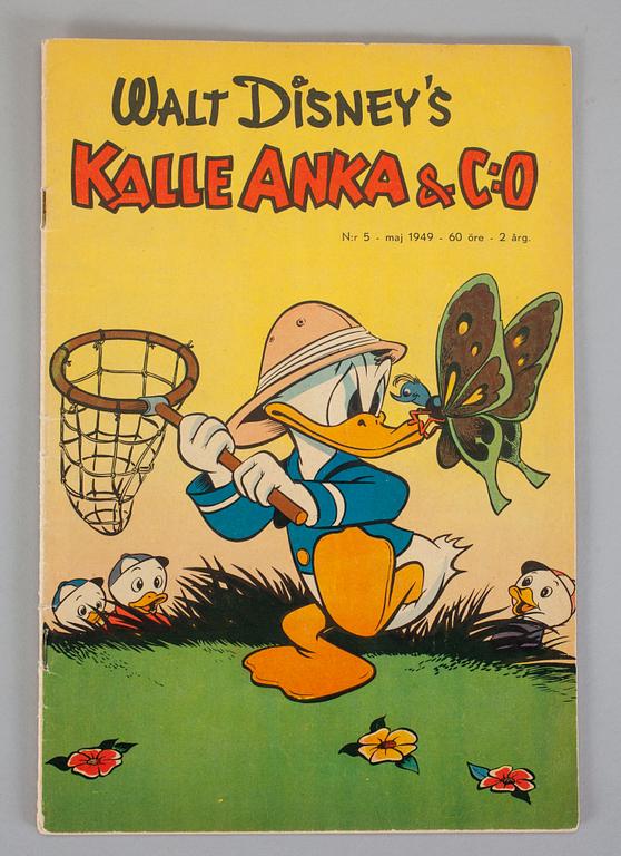 SERIETIDNINGAR, 2 stycken, KALLE ANKA & C:O, nr:5-6, 1949. FN-FN.