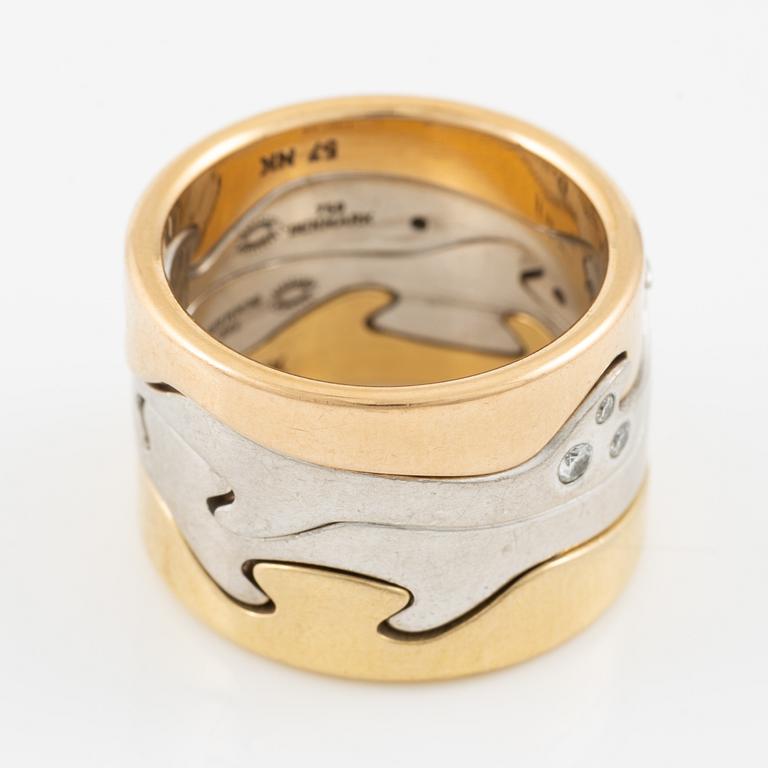 Georg Jensen, ring, "Fusion", 4 delar, 18K guld och vitguld, med briljantslipade diamanter.