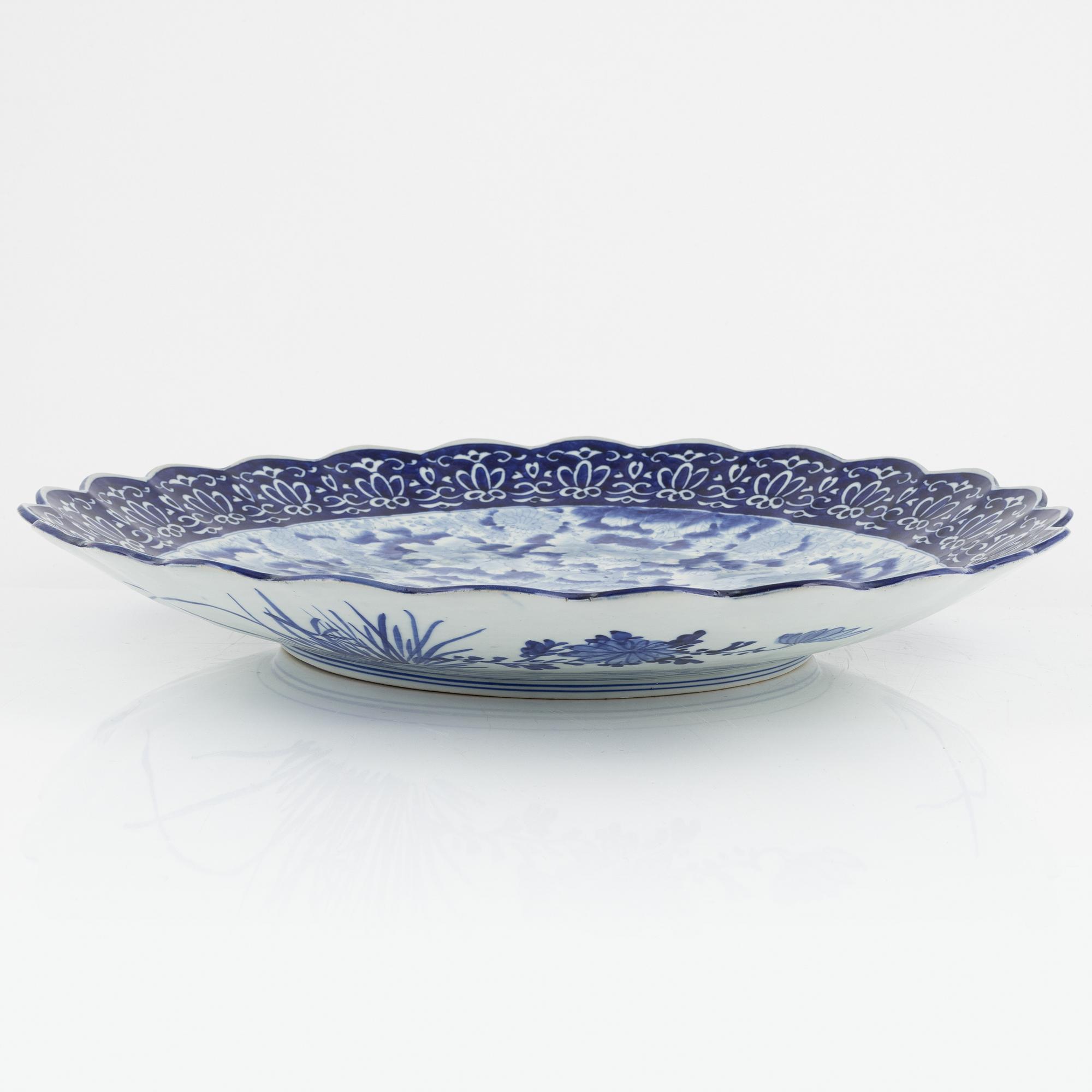 A Japanese blue and white large dish, Meiji period (1868-1912).