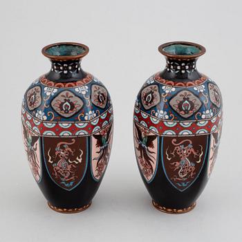 A pair of Japanese cloisonne vases, Meiji (1868-1912).