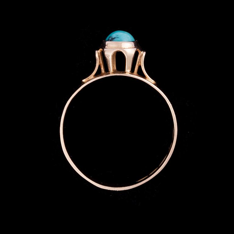 RING, 14K guld, turkos. H. J. Reivonen, Åbo 1967. Vikt ca 2,9 g.