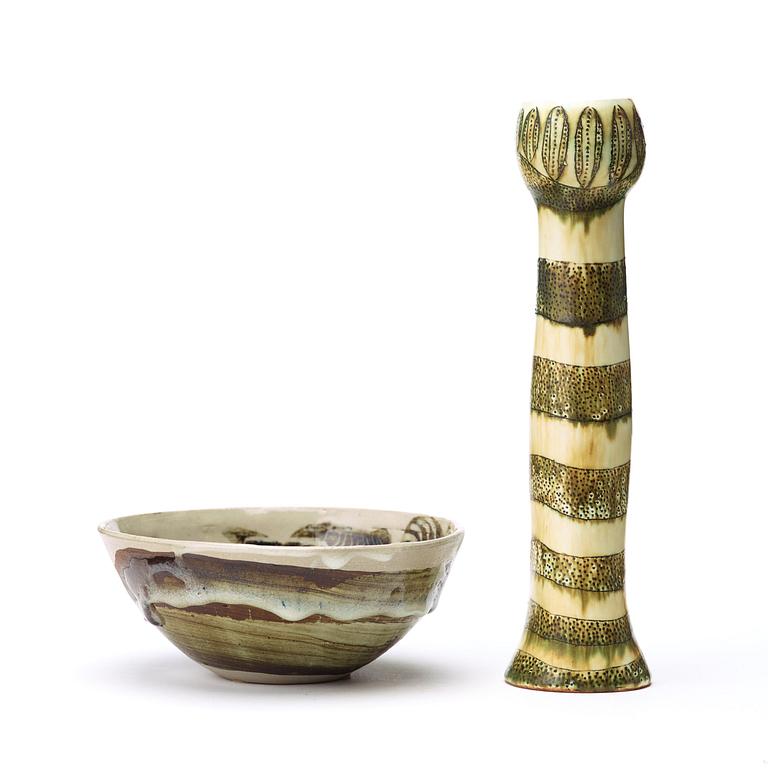 Anders Bruno Liljefors, a stoneware bowl and a vase, Gustavsberg studio ca 1950.