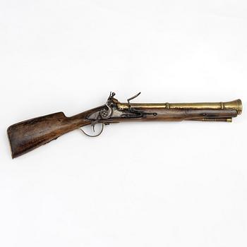 Blunderbuss med flintlås, märkt Humphrey Pickfatt, 1800-tal.